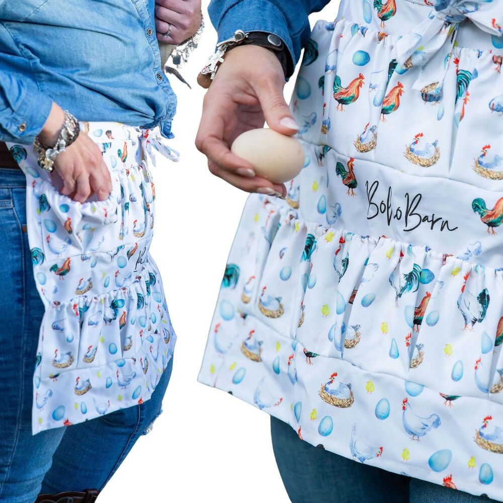 Egg Gathering Apron, egg collecting apron with elastic pockets, homestead apron
